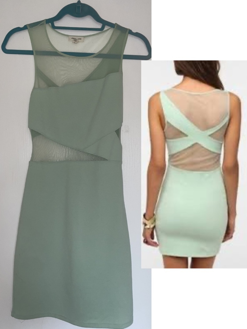 Silence + Noise Mint Green Mesh Panel Bodycon Dress Size S
